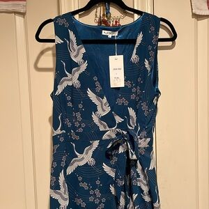 Teal wrap dress with Stork / Heron bird print